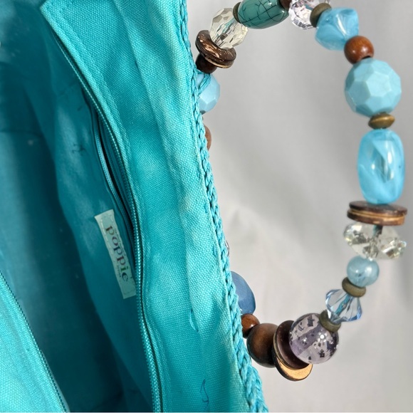 Poppie Jones blue woven straw bag with‎ beaded handles - Picture 8 of 12